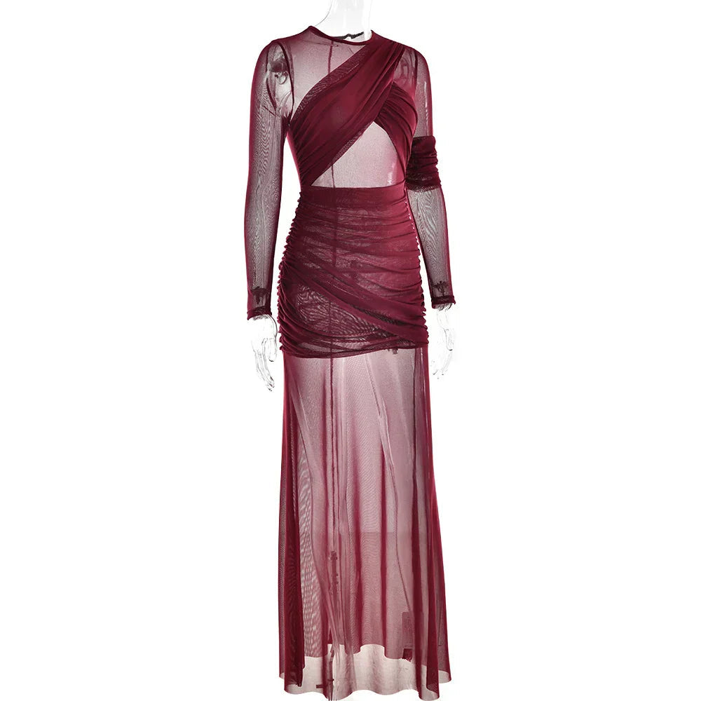 Mesh Patchwork Sheer Long Sleeve Dress Mssaz Desses