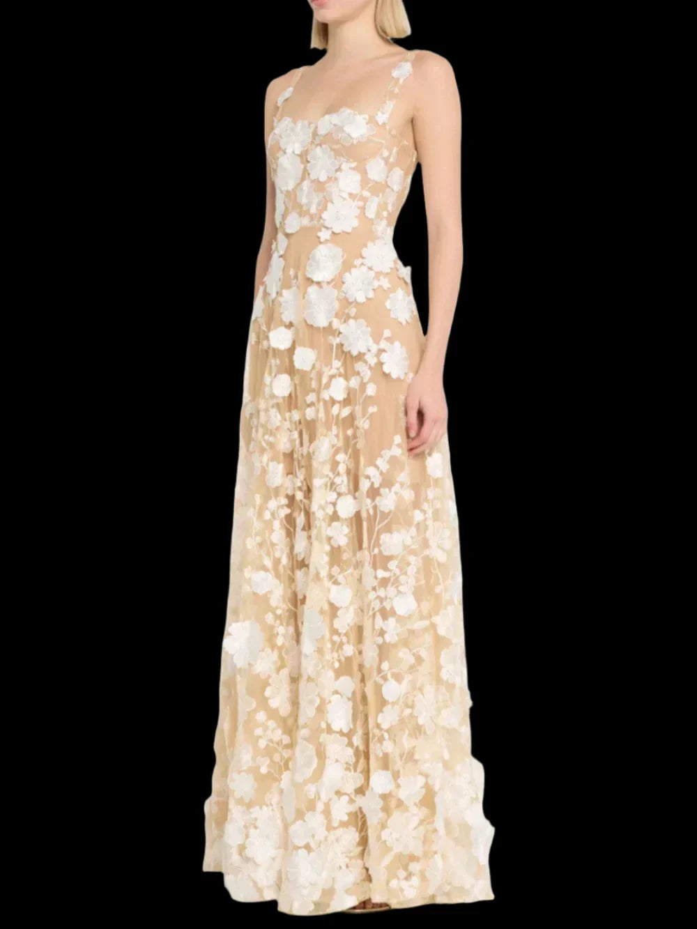Floral Embroidered Mesh Maxi Dress Mssaz Desses