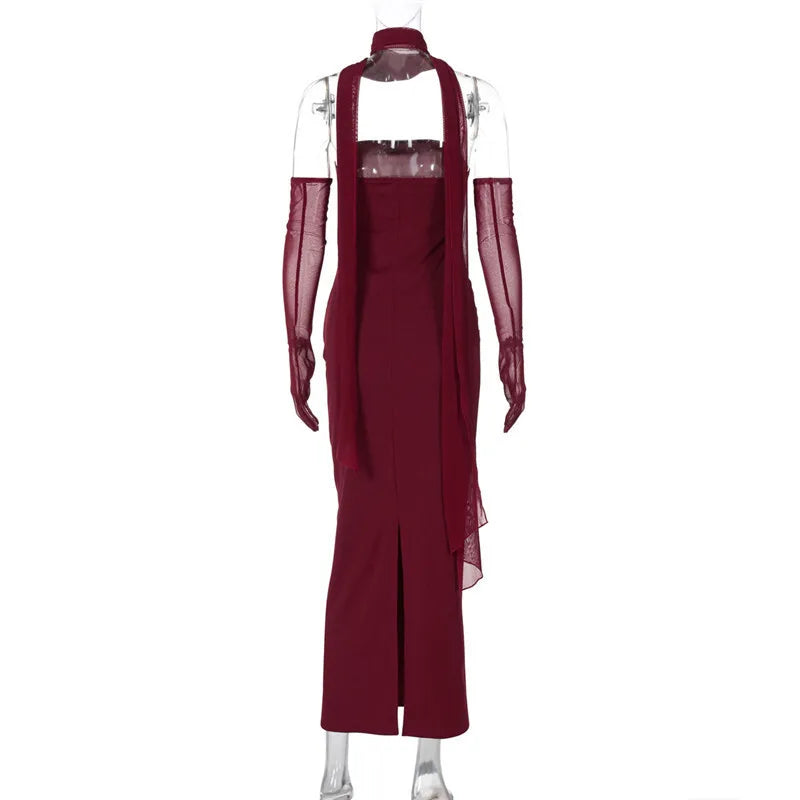 Mesh Sleeve Off-shoulder Long Dress Mssaz Desses