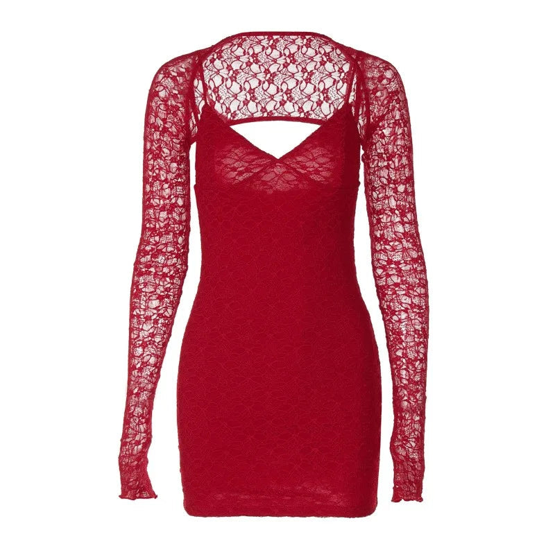 Lace Long Sleeve Backless Mini Dress Mssaz Desses