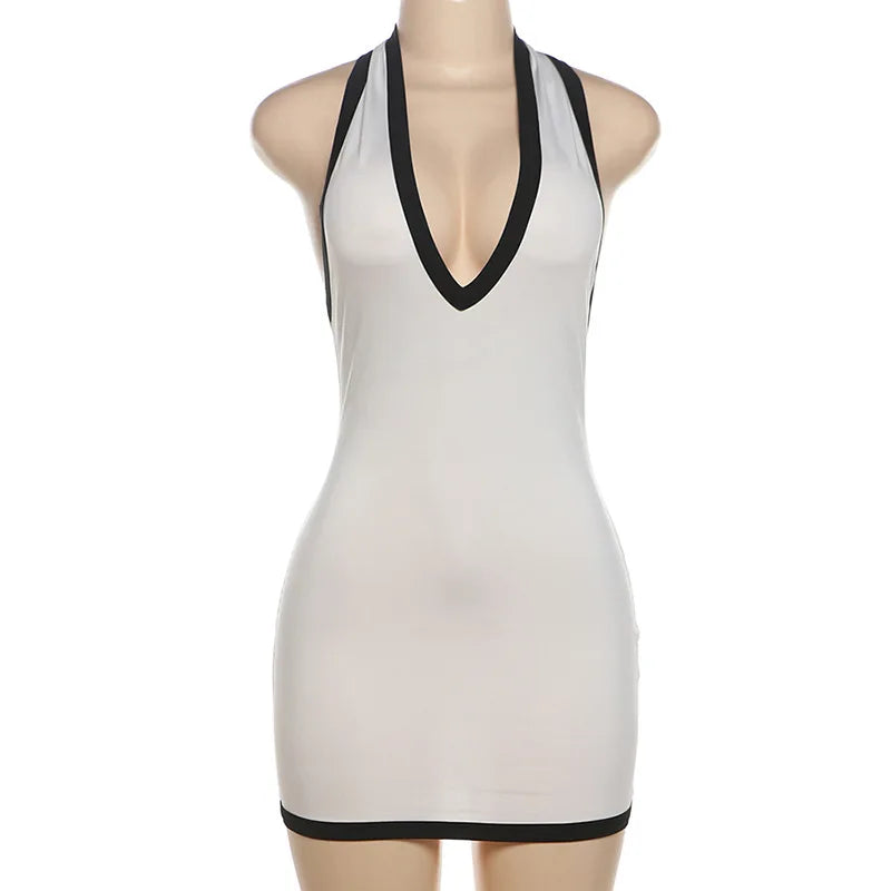 Contrast Open Back Halter Neck Mini Dress Mssaz Desses
