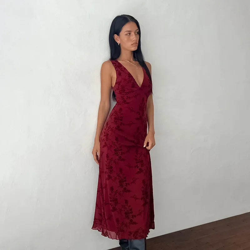 Printed Floral Sleeveless Long Dress Mssaz Desses