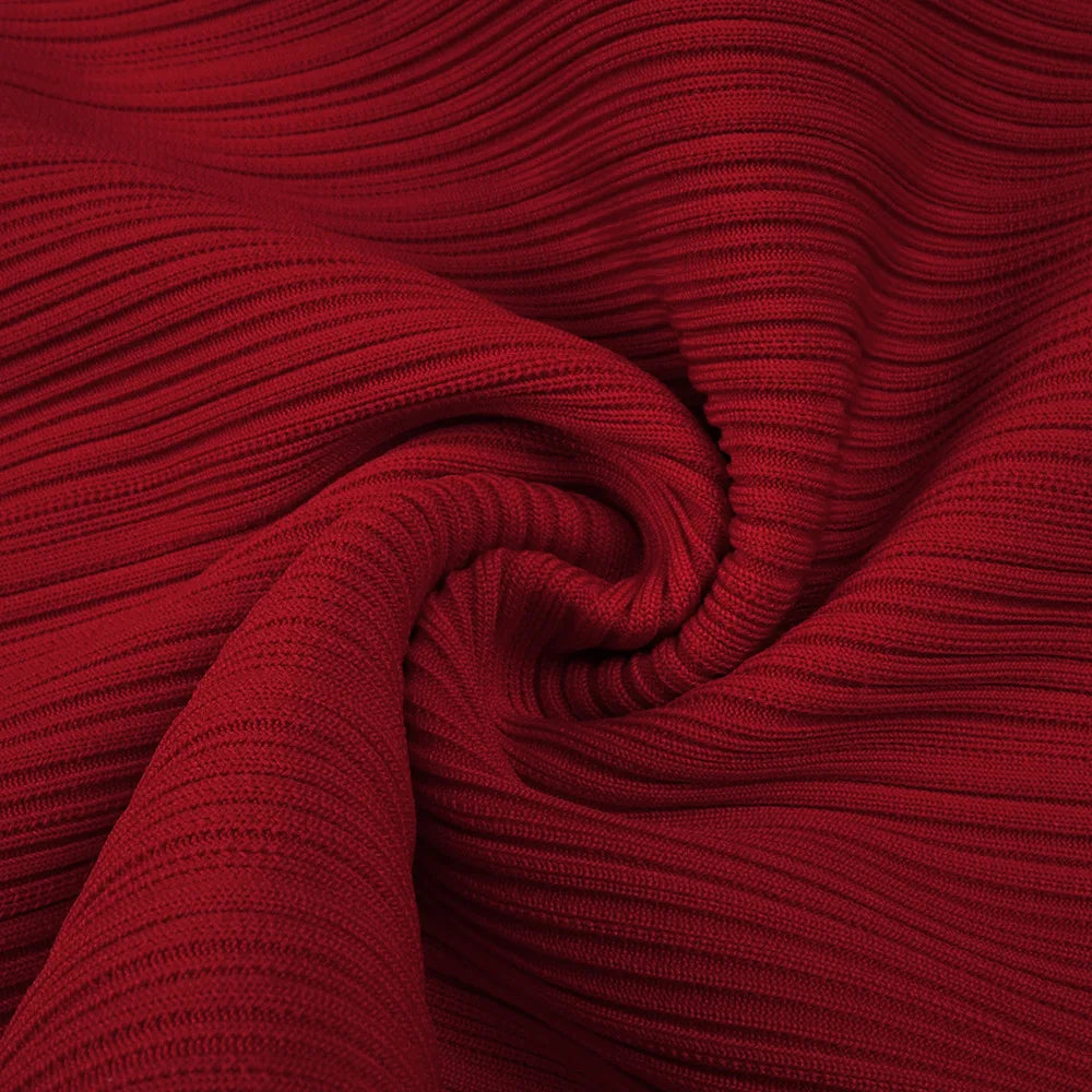 Red Bandage Turtle Neck Cross Design Long Dress Mssaz Desses