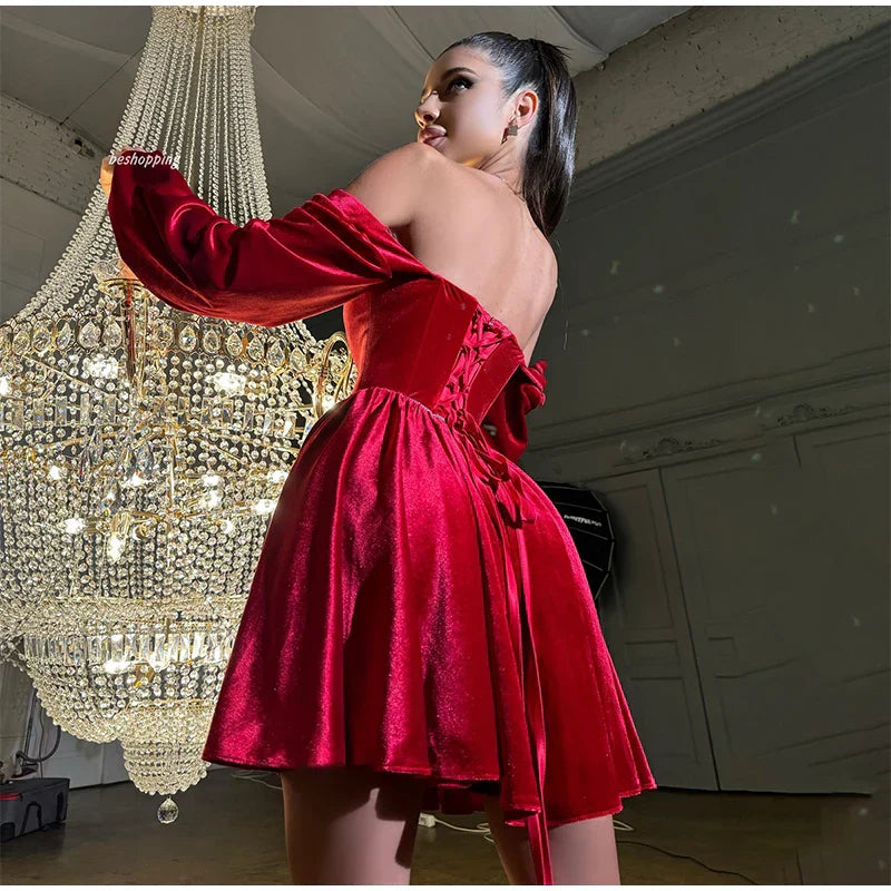 Velvet Strapless Mini Dress Off Shoulder Party Outfit Mssaz Desses
