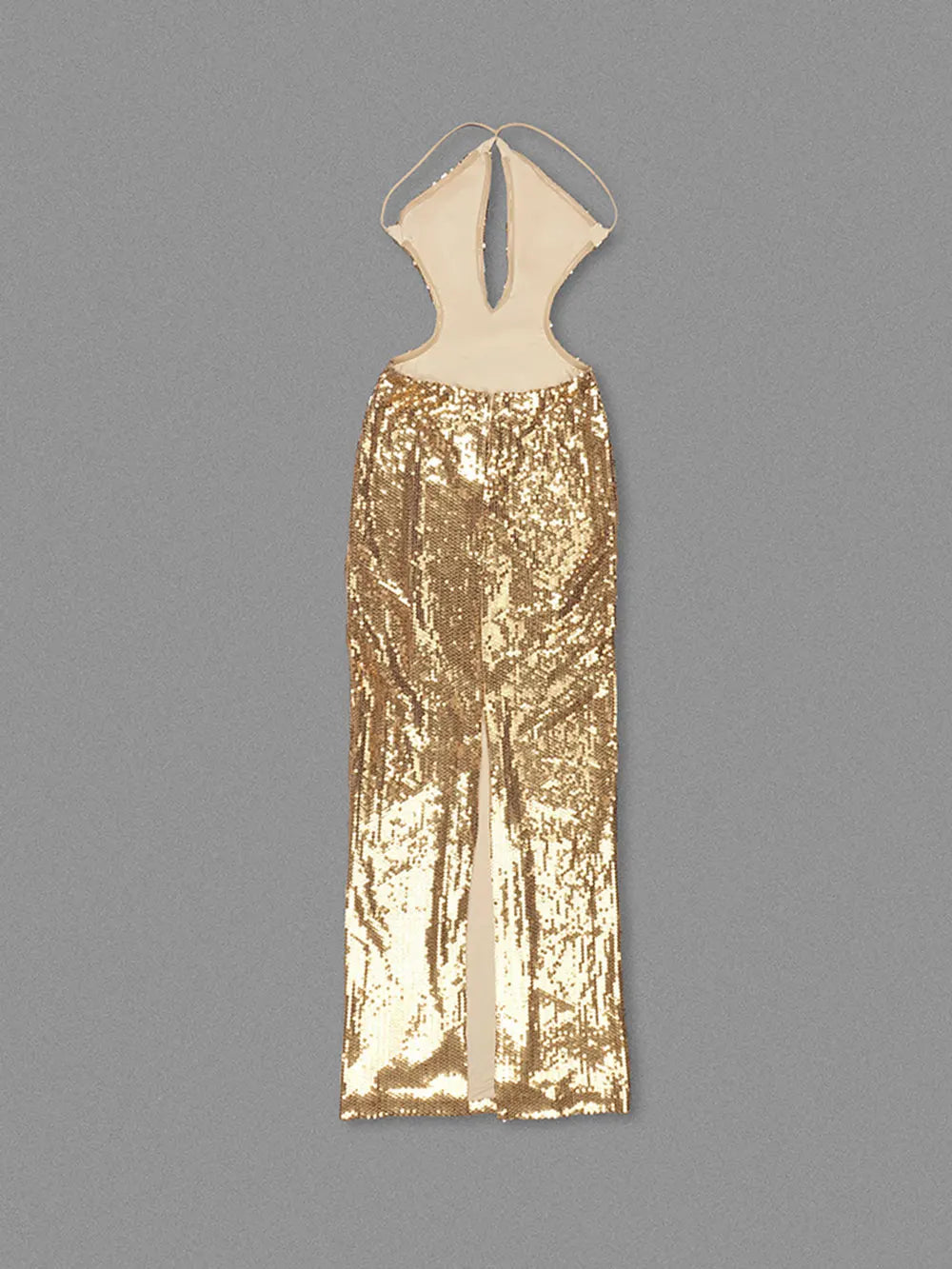 Gold Sequin Spaghetti Strap Hollow Long Dress Mssaz Desses