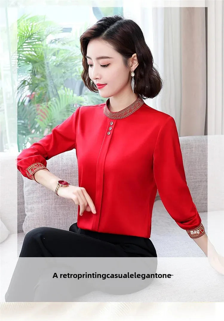 Elegant Long Sleeve Chiffon Slimming Shirt With Button Mssza