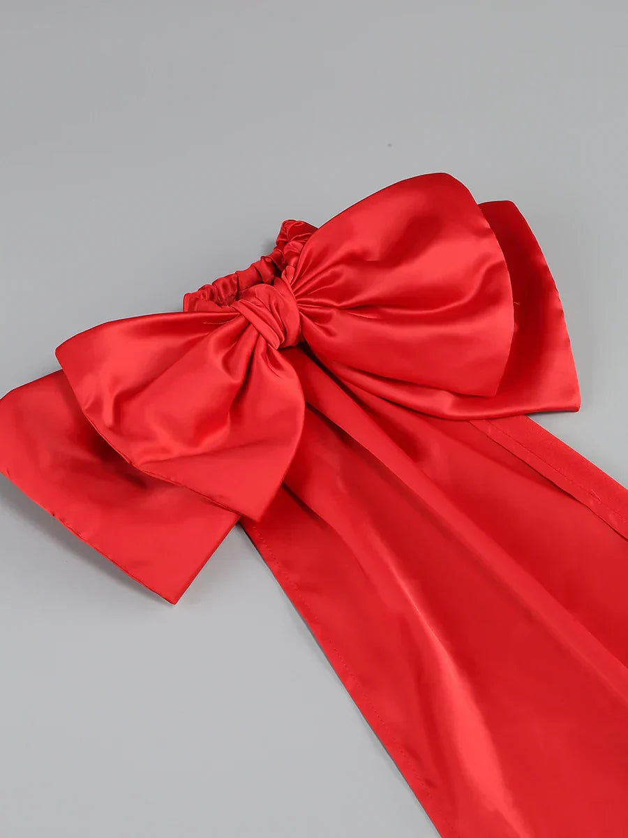 Black Tube Mini Dress With Large Red Bow Detachable Sleeves Mssaz Desses