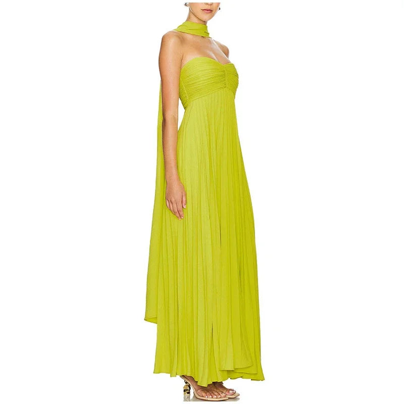Strapless Pleated Maxi Dress Mssaz Desses