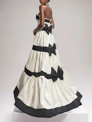 Colorblock Patchwork Bow Strapless Long Dress Mssaz Desses