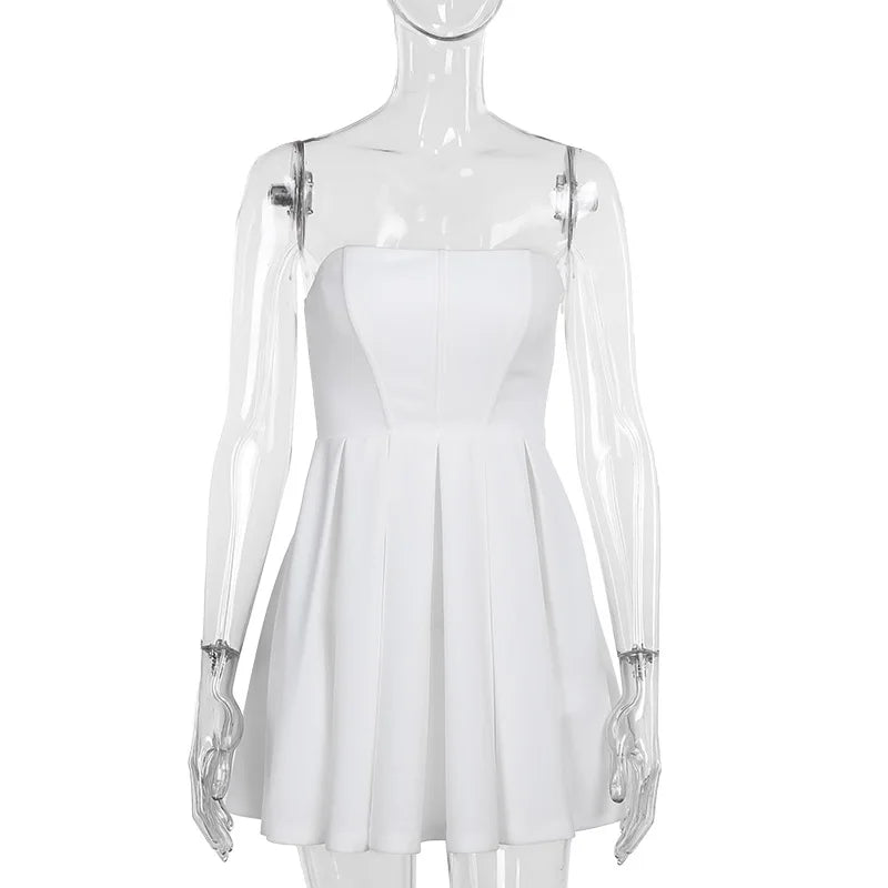 Elegant Strapless Corset A Line Solid Mini Dress Mssaz Desses