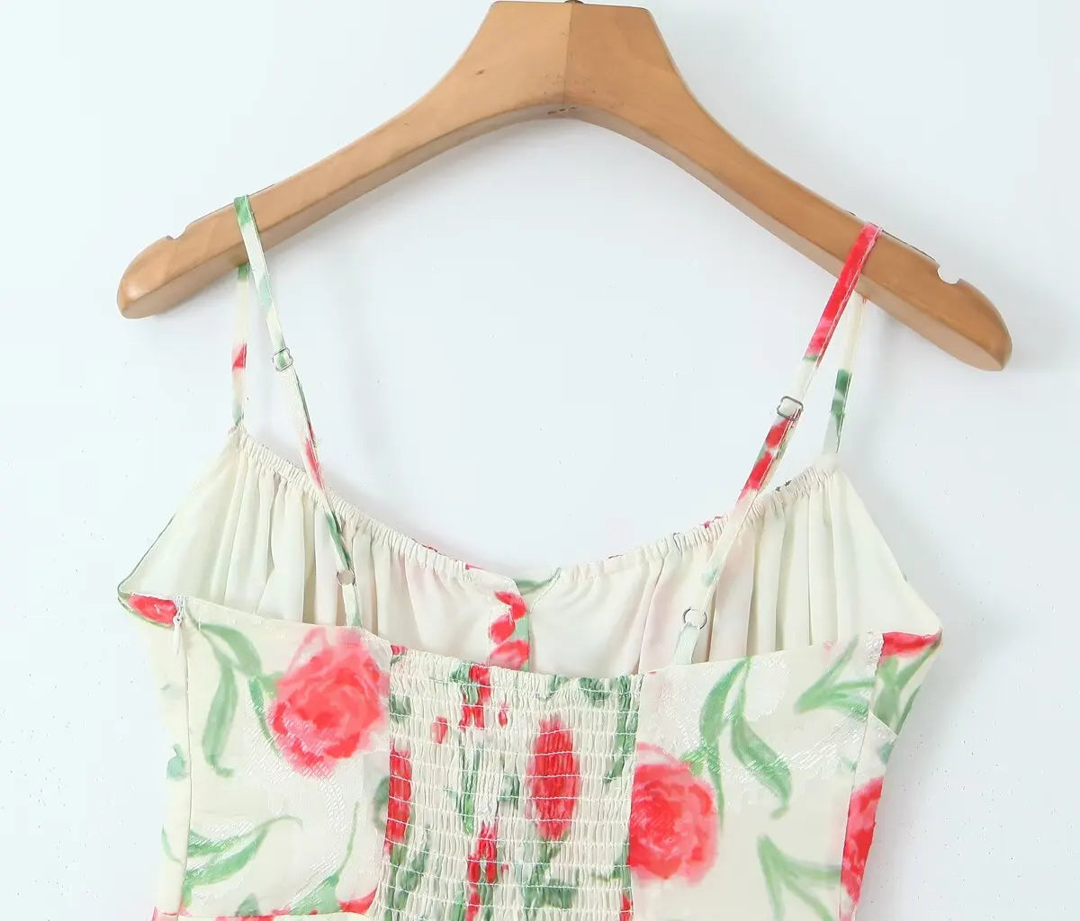 Large Flowers Elastic Buttons Midi Dress Mssaz Desses
