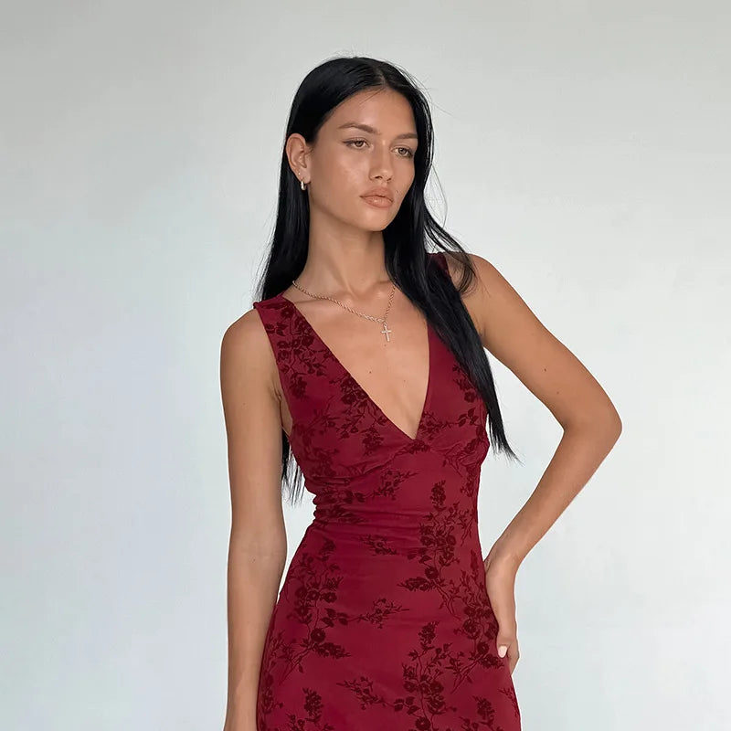 Printed Floral Sleeveless Long Dress Mssaz Desses
