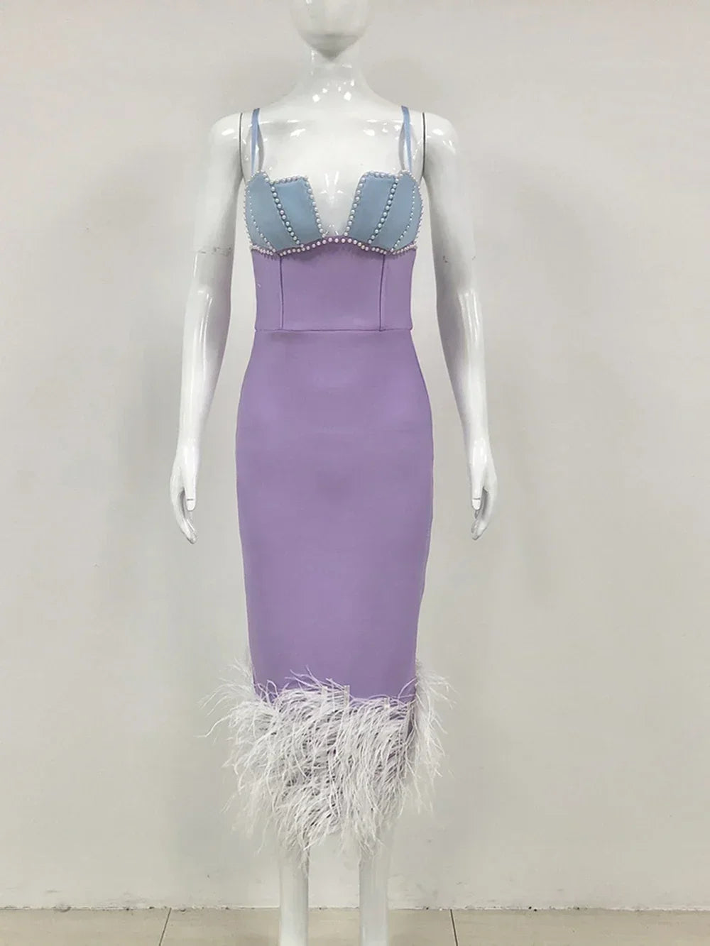 Feather & Bead Cocktail Spaghetti Strap Party Dress Mssaz Desses
