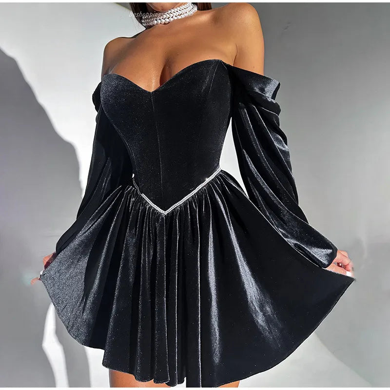 Velvet Strapless Mini Dress Off Shoulder Party Outfit Mssaz Desses