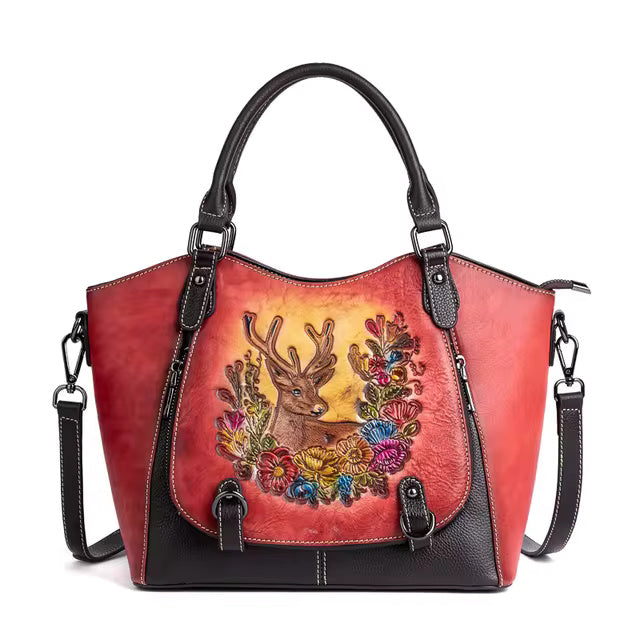 Chinese Style Cowhide Large Capacity Genuine Leather Hand Bags Mssza