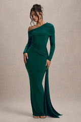 Skew Collar Long Sleeve Maxi Dress Mssaz Desses