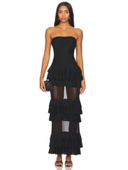 Strapless Mesh Patchwork Ruffle Dress Mssaz Desses