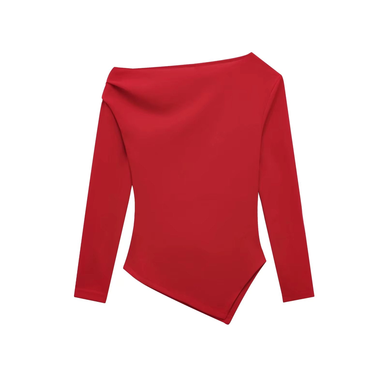 Pleated lim Elasticity Asymmetrical Slant Collar Casual Collar Tops Mssza