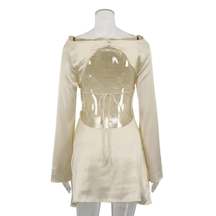 Elegant Backless Lace-Up Satin Party Mini Dress Mssaz Desses