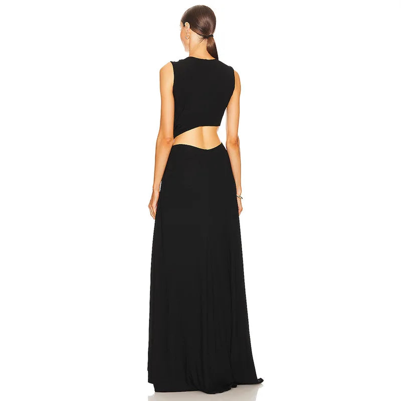 Deep V Cut Out Slit Asymmetrical Long Dress Mssaz Desses