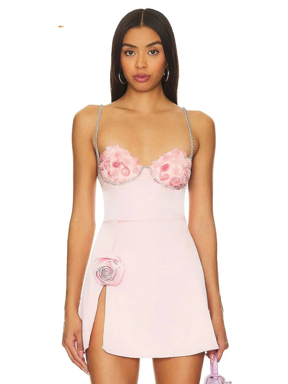 3D Flower Spaghetti Strap Party Mini Dress Mssaz Desses
