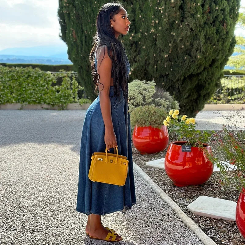 Denim Maxi Dress Mssaz Desses