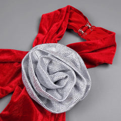 Red Velvet Maxi 3D Flower Evening Gown Mssaz Desses