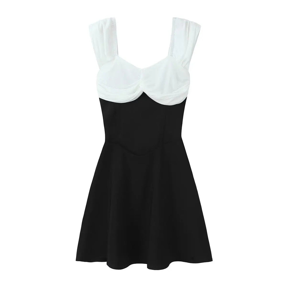 Contrast Slash Shoulder Elastic Back Mini Dress Mssaz Desses