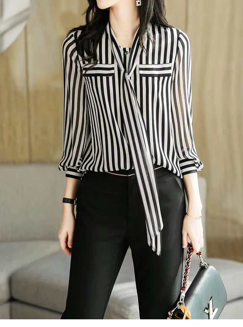 Elegant Striped Printing Long Sleeve Shirt Mssza