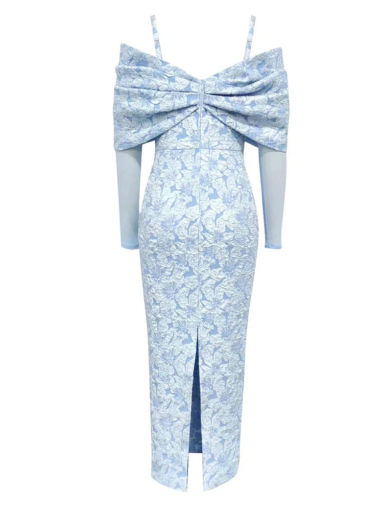 Sky Blue Mesh Sleeve Floral Dress Mssaz Desses