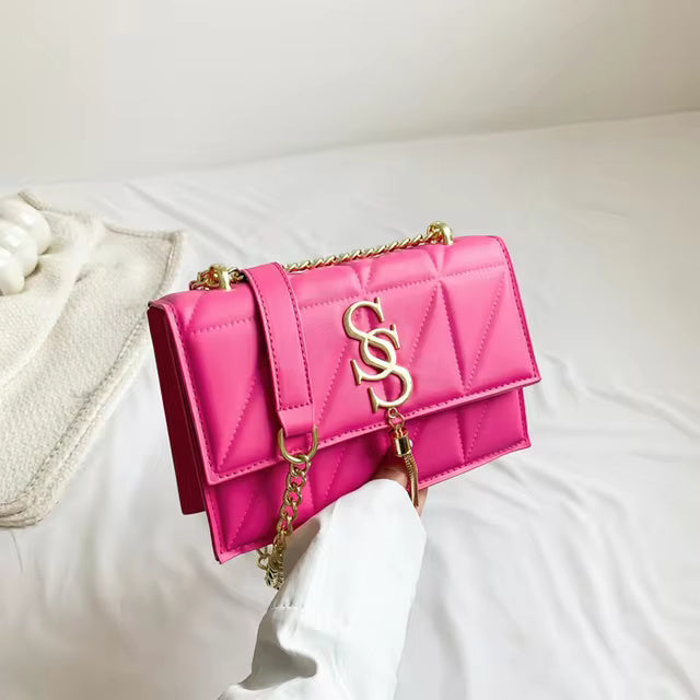 Metal Tassel Ornament Small Square Plaid Stitching Crossbody Bag Mssza