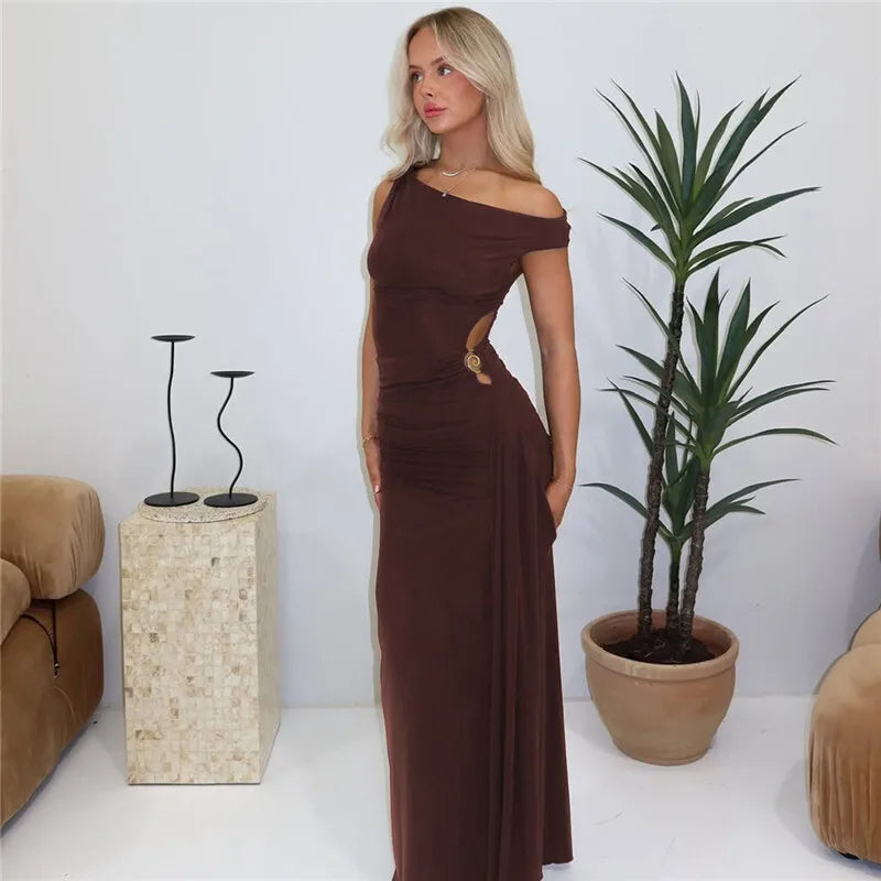 Oblique Shoulder Backless Maxi Dress Mssaz Desses