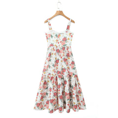 Flower Print Corset Style Ruffles Hem Midi Dress Mssaz Desses