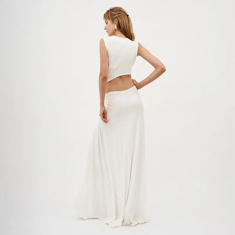 Deep V Cut Out Slit Asymmetrical Long Dress Mssaz Desses