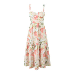Floral Bra with Wire Corset Ruffles Midi Dress Mssaz Desses