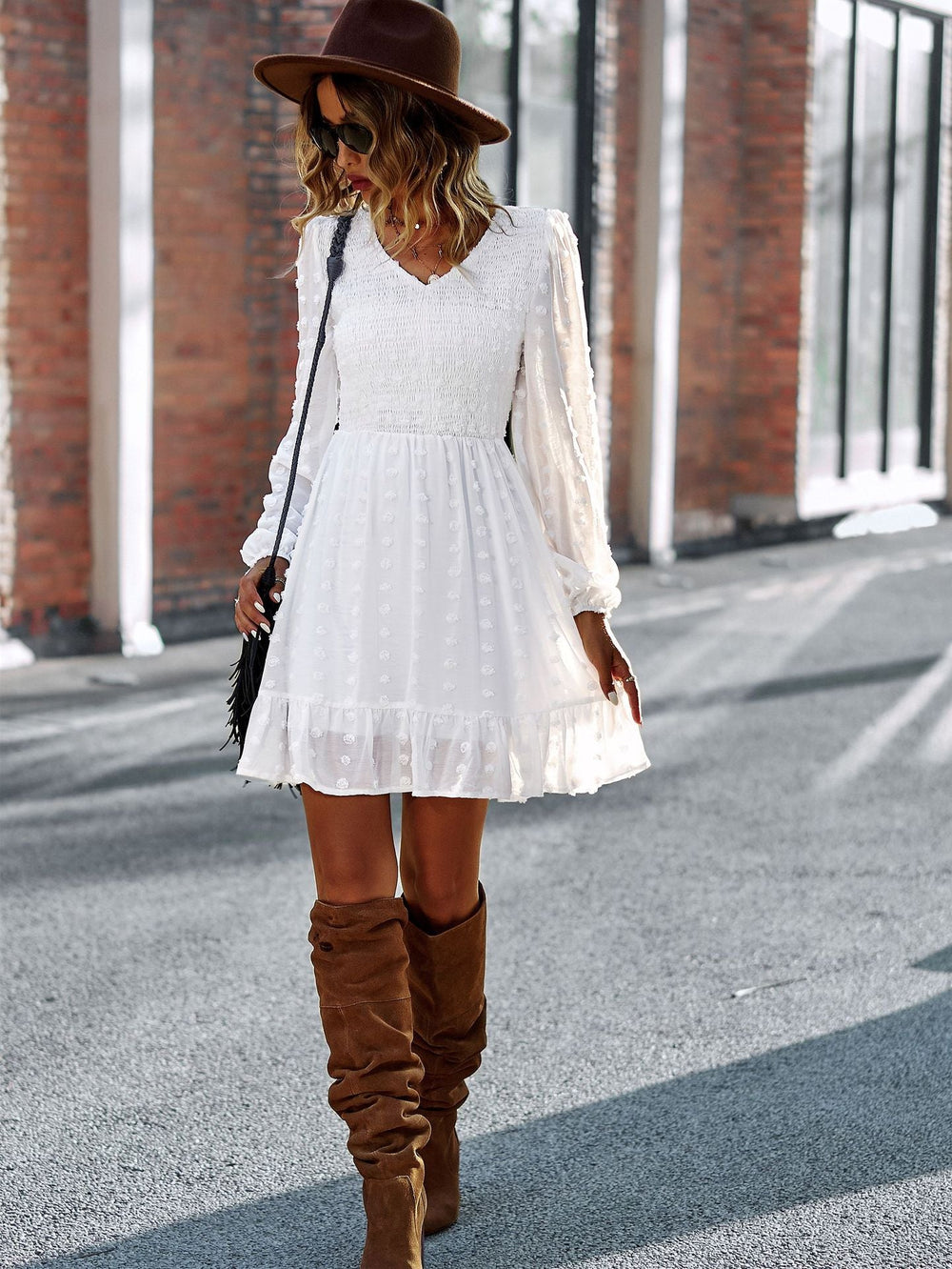 Lantern Sleeve V-neck High Wait Party Dress Mssaz Desses
