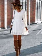 Lantern Sleeve V-neck High Wait Party Dress Mssaz Desses