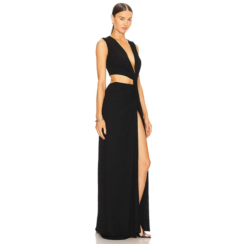 Deep V Cut Out Slit Asymmetrical Long Dress Mssaz Desses