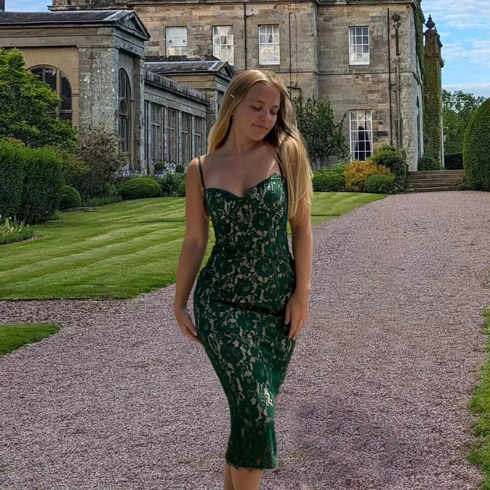 Spaghetti Strap Midi Green Dress Mssaz Desses