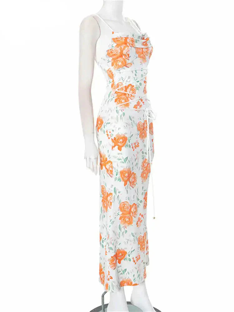 Floral Print Spaghetti Strap Long Dress Mssaz Desses