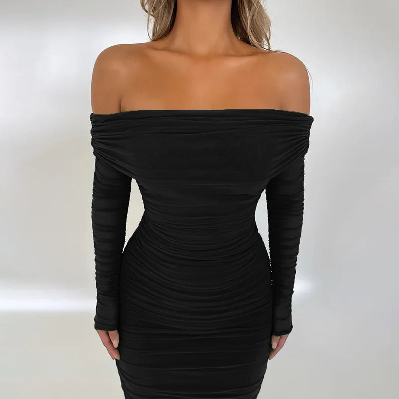 Off-shoulder Slash Neck Solid Maxi Dress Mssaz Desses