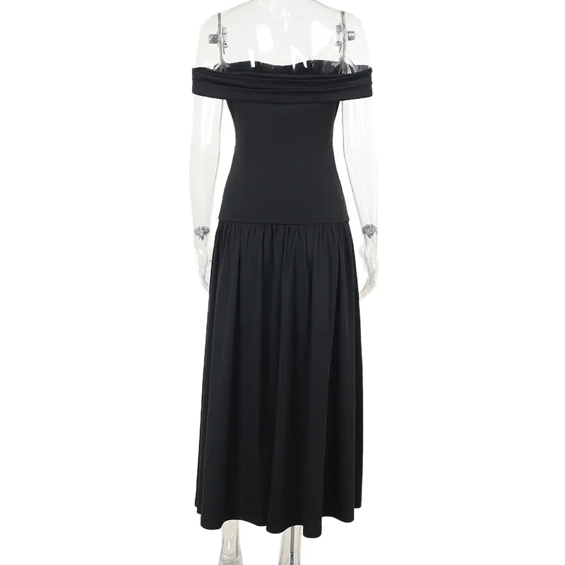 Slash Neck Off Shoulder Solid Dress Mssaz Desses