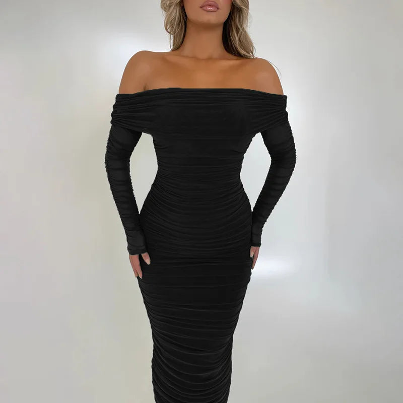 Off-shoulder Slash Neck Solid Maxi Dress Mssaz Desses