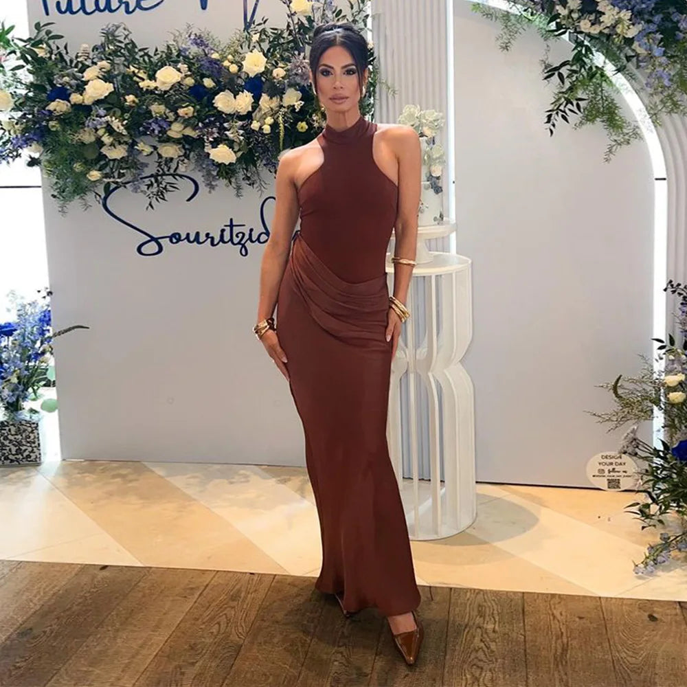 Satin Sleeveless High Neck Dress Mssaz Desses