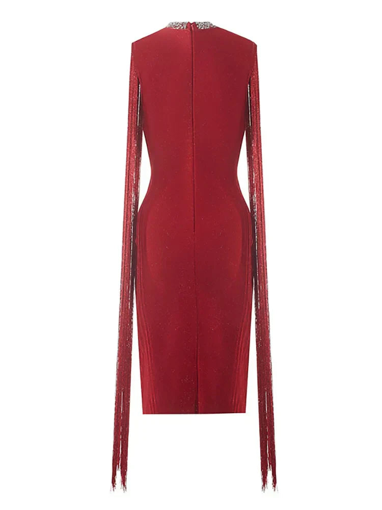 Fringe Sleeve Tassel Sequined Midi Dress Mssaz Desses