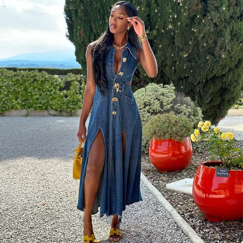 Denim Maxi Dress Mssaz Desses