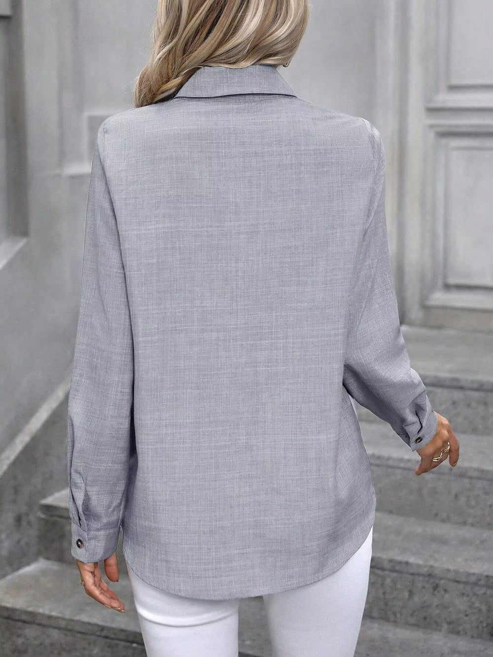Casual A Solid Color Long-sleeved Lapel Simple Shirt Mssza