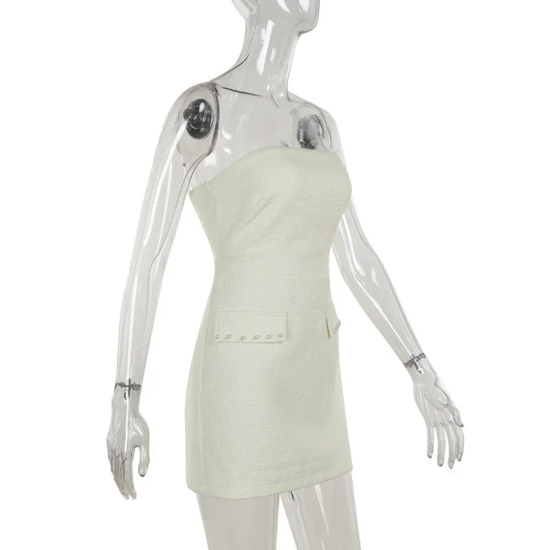 Pearl Long Sleeve Coat And Mini Strapless Dress Sets Mssaz Desses