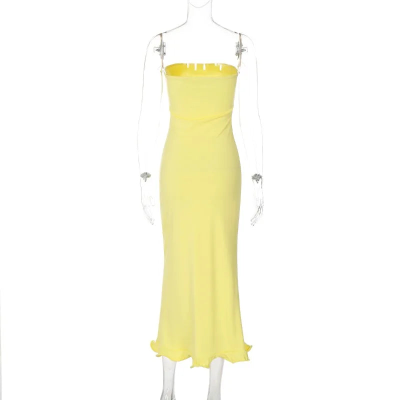 Frill Trim Tube Midi Dress Mssaz Desses