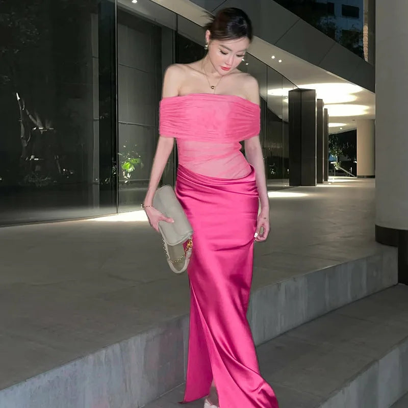 Off-the-Shoulder Strapless Backless Maxi Dress Mssaz Desses